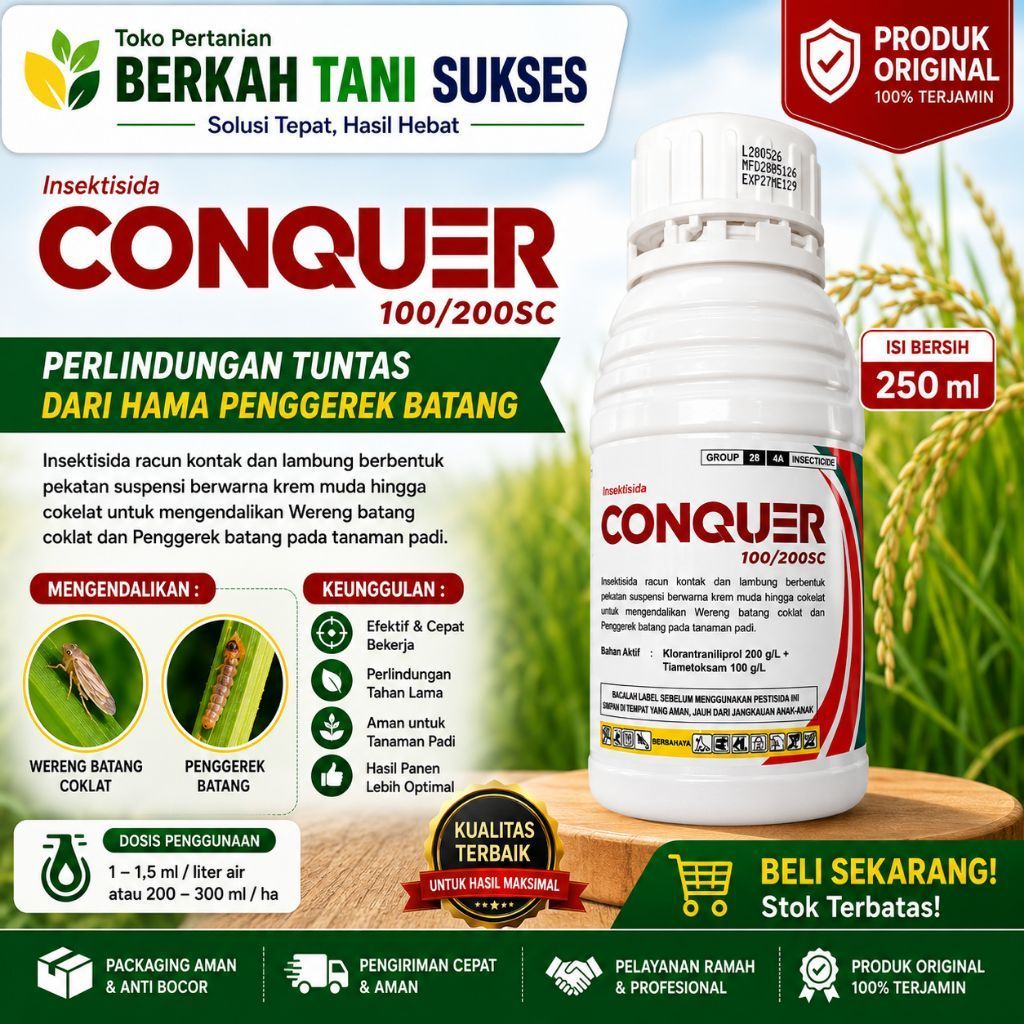 INSEKTISIDA CONQUER 100/200SC 250ml // SETARA DENGAN VIRTAKO // TIAMETOKSAM 200g/l + KLORANTRANILIPR