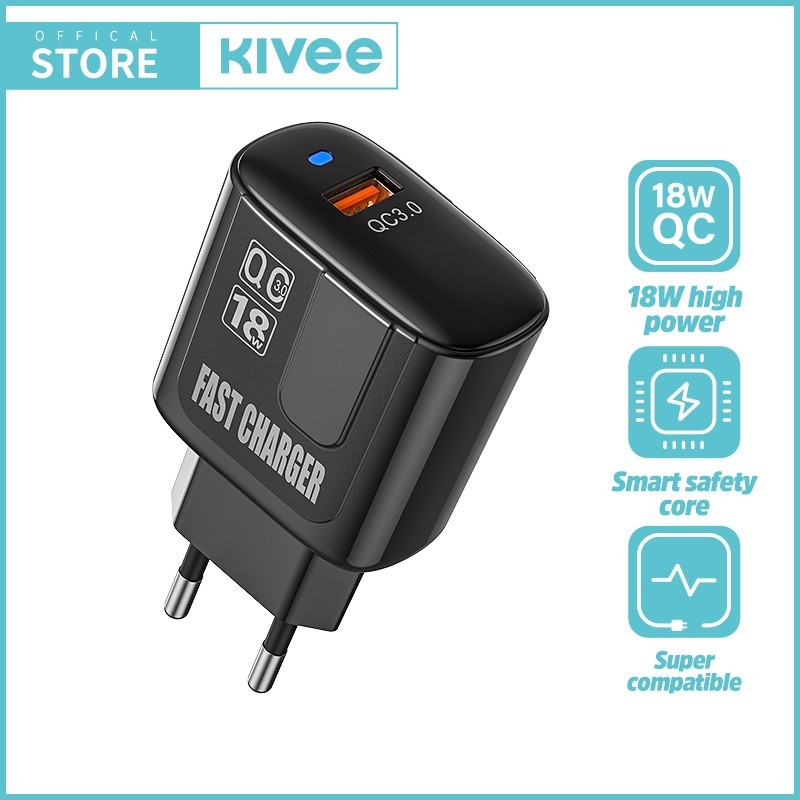 (HOT)KIVEE Charger USB Fast Charging KV-AE87 Black Adaptor Classic Styles, Exclusively Sold, Quality
