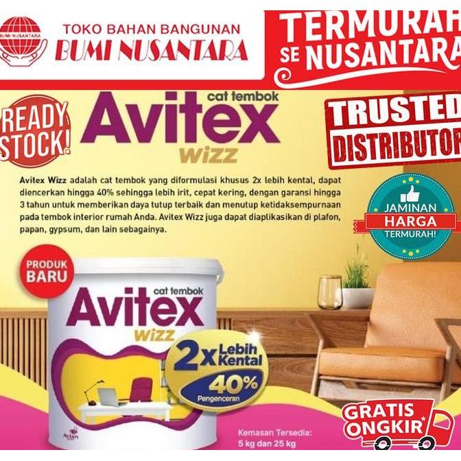 Cat Avitex Wizz 25Kg Super White Brilliant Putih Interior Exterior 2X Lebih Kental Avian Wall Paint 