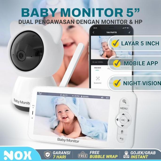 Baby Monitor Layar Lcd 5" App Control Cctv Monitor Bayi Night Vision