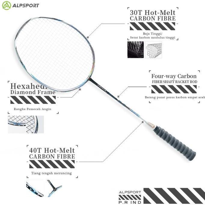 Pluimbal- Abu Trickshotalp Silver Wing Bbq3.0 (22 Pon - 32 Pon) T800 8U Raket Bulutangkis Ofensif Ri