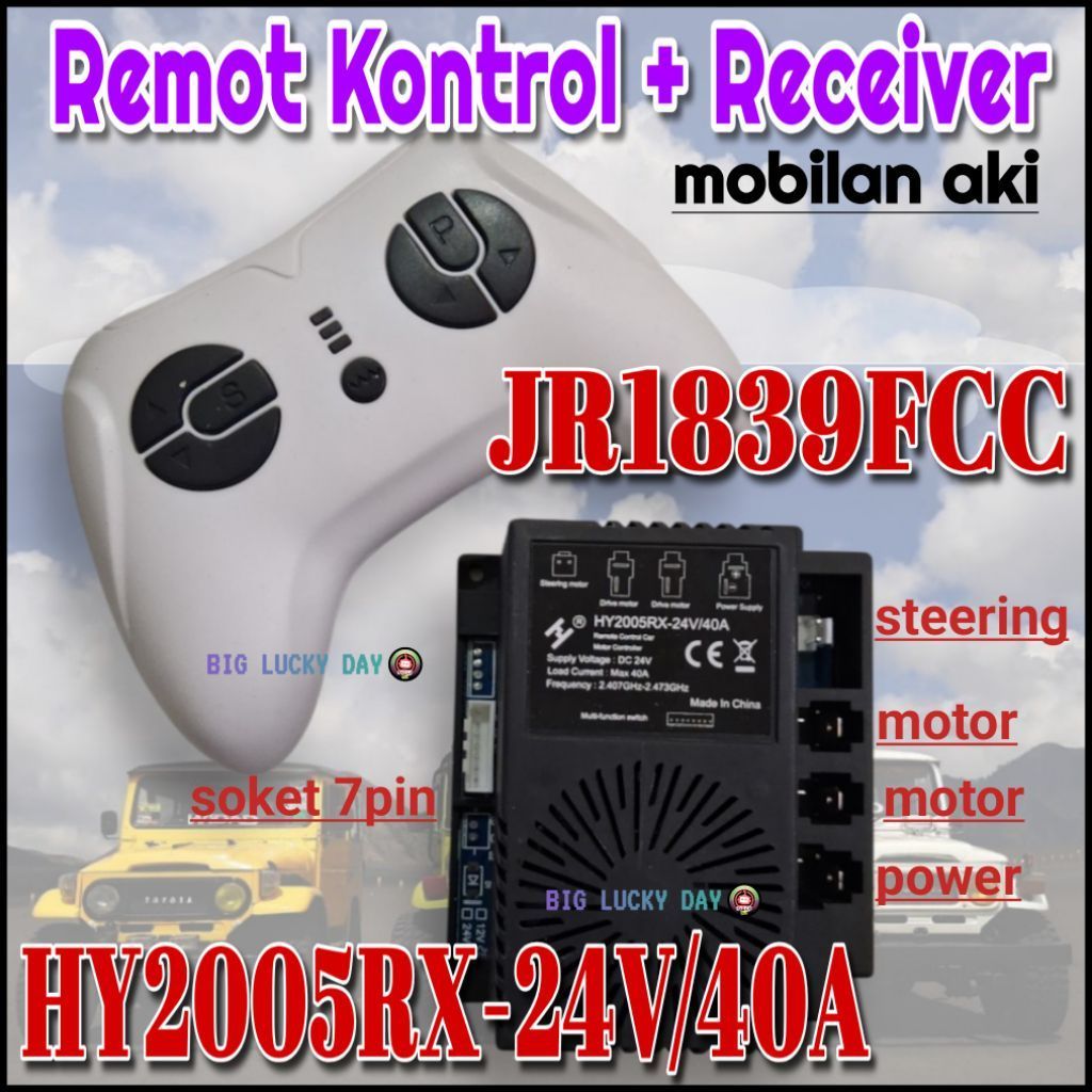 REMOT KONTROL DAN RECEIVER MOBILAN AKI JR1839FCC HY2005RX-24V/40A 24 VOLT 40 AMPERE SOKET 7 PIN CONT