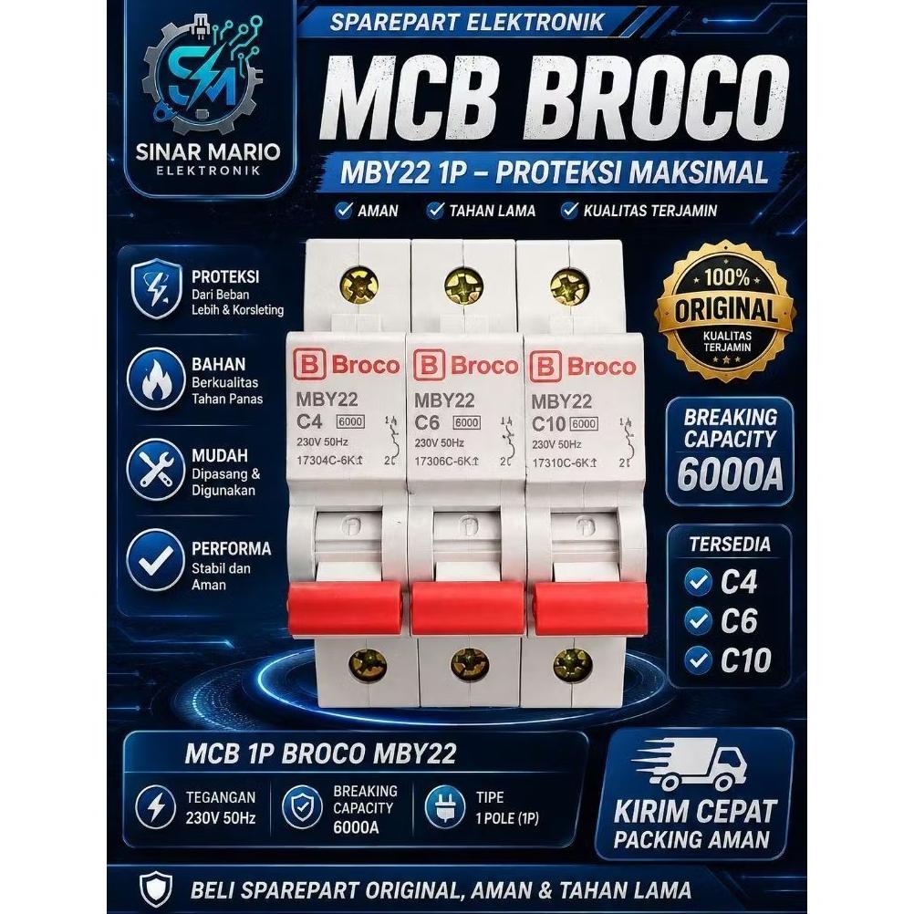 MCB BROCO MBY22 1P C4 C6 C10 | MCB LISTRIK 4A 6A 10A | MCB 1 PHASE Diskon