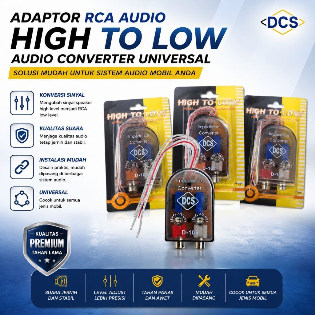 Adaptor RCA High Low Audio Converter Universal / Converter Audio Mobil RCA / High to Low