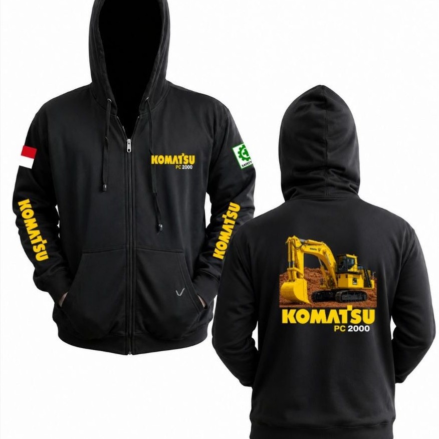 Hoodie Zipper hitam sablon excavator Komatsu pc2000
