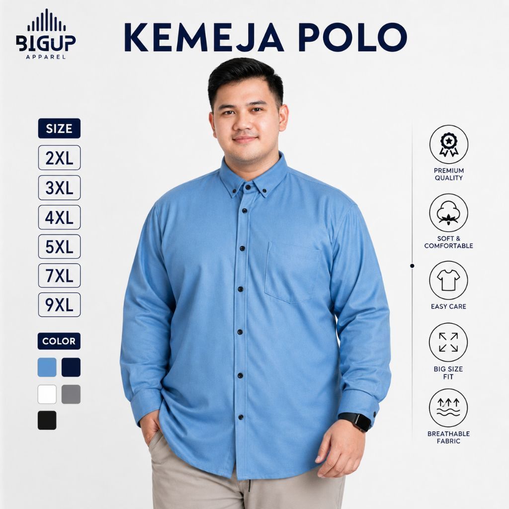 Bigman Kemeja Polo Laqos Pique Big Size Jumbo Lengan Panjang XXL 9XL