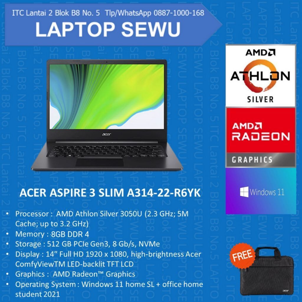 Acer Aspire 3 Slim MD ATHLON GOLD 3150u 8GB SSD 512 GB
