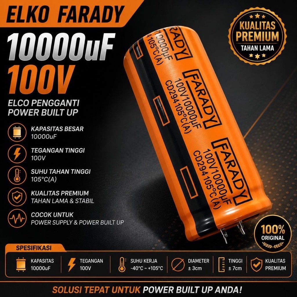 Elko Farady 10000uf 100v diameter 3cm tinggi 7cm Elco ( pengganti power Built Up)