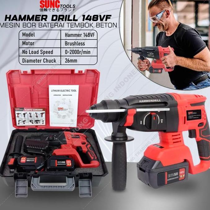JARAGGE Cordless Rotary Hammer Drill Brushless SUNC TOOLS Bor Bobok Beton SUNC TOOLS