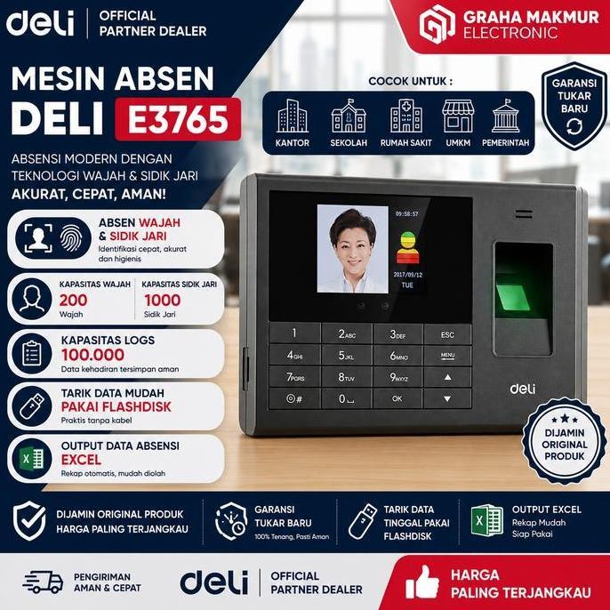 Deli Mesin Absensi Wajah E3765