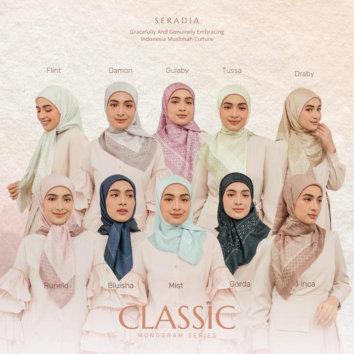 Seradia Hijab Segi Empat Monogram Classic - Mist