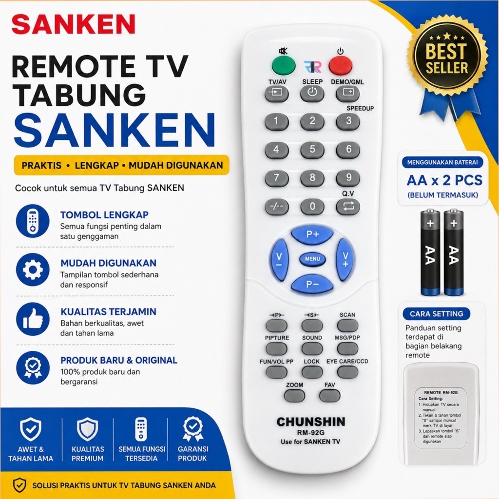 REMOT REMOTE TV SANKEN TV TABUNG SANKEN MULTI CHUNSIN RM-92G