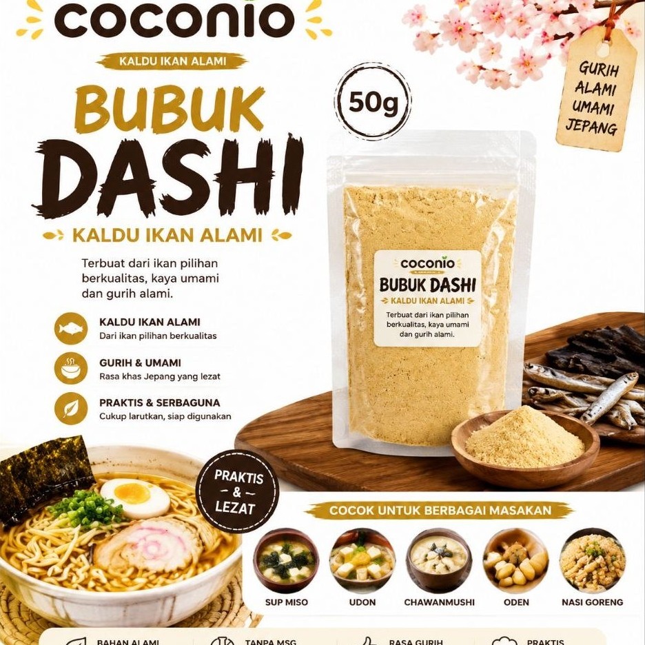 Bubuk Dashi 50g Original | Kaldu Ikan Jepang Bubuk, Gurih Umami Alami untuk Ramen, Miso Soup & Aneka