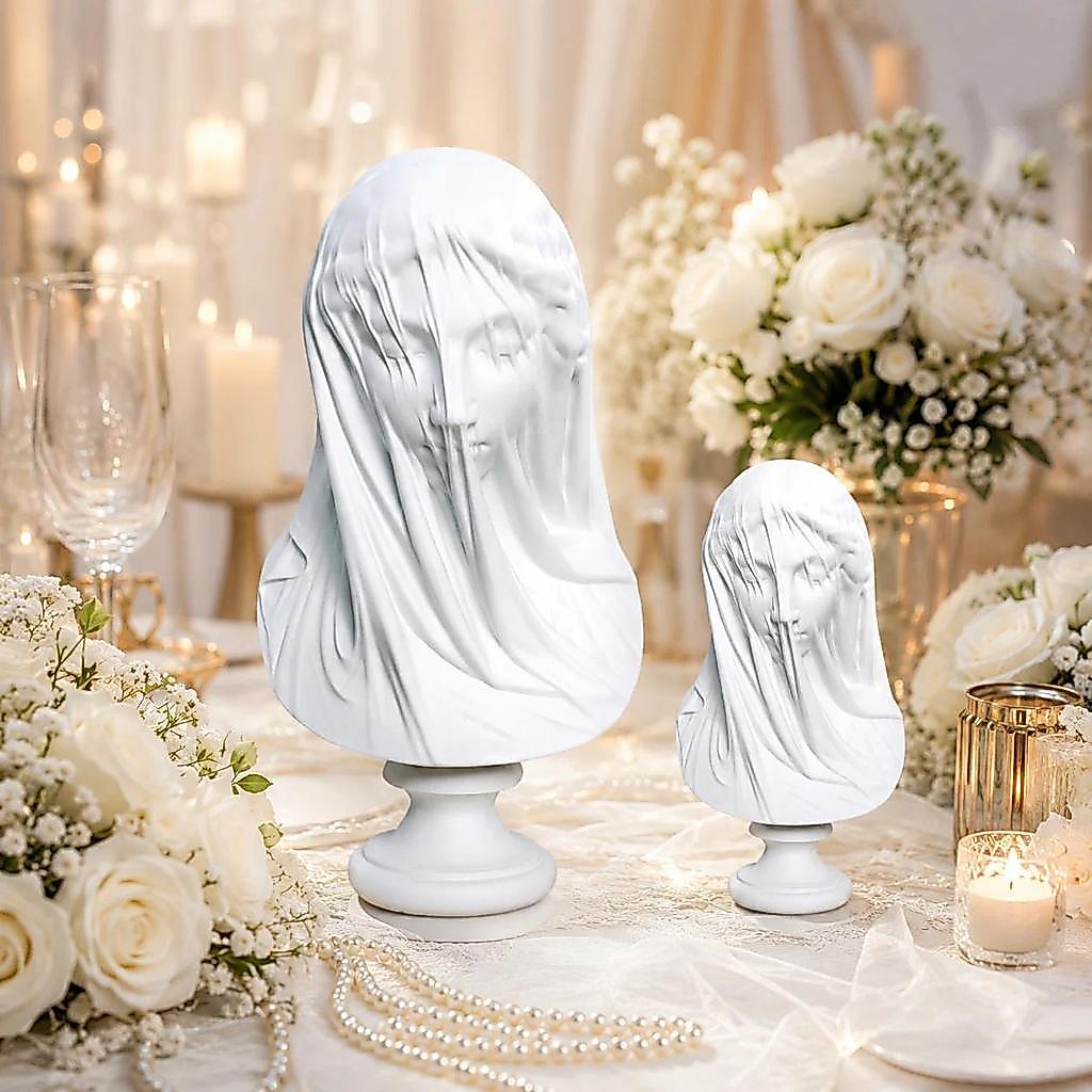Greek Goddess Veiled Lady Bust Statue - Classic Roman Mythology Maiden Sculpture for Home Living Roo