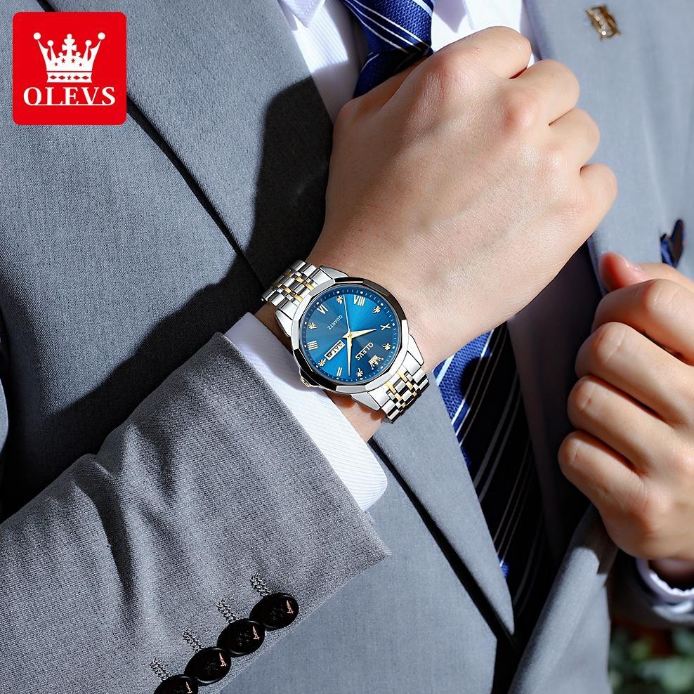 EXCLUSIVE OLEVS Jam Tangan Pria Anti Air Original Stainless Steel Luminous Men Watch Analog Model 99