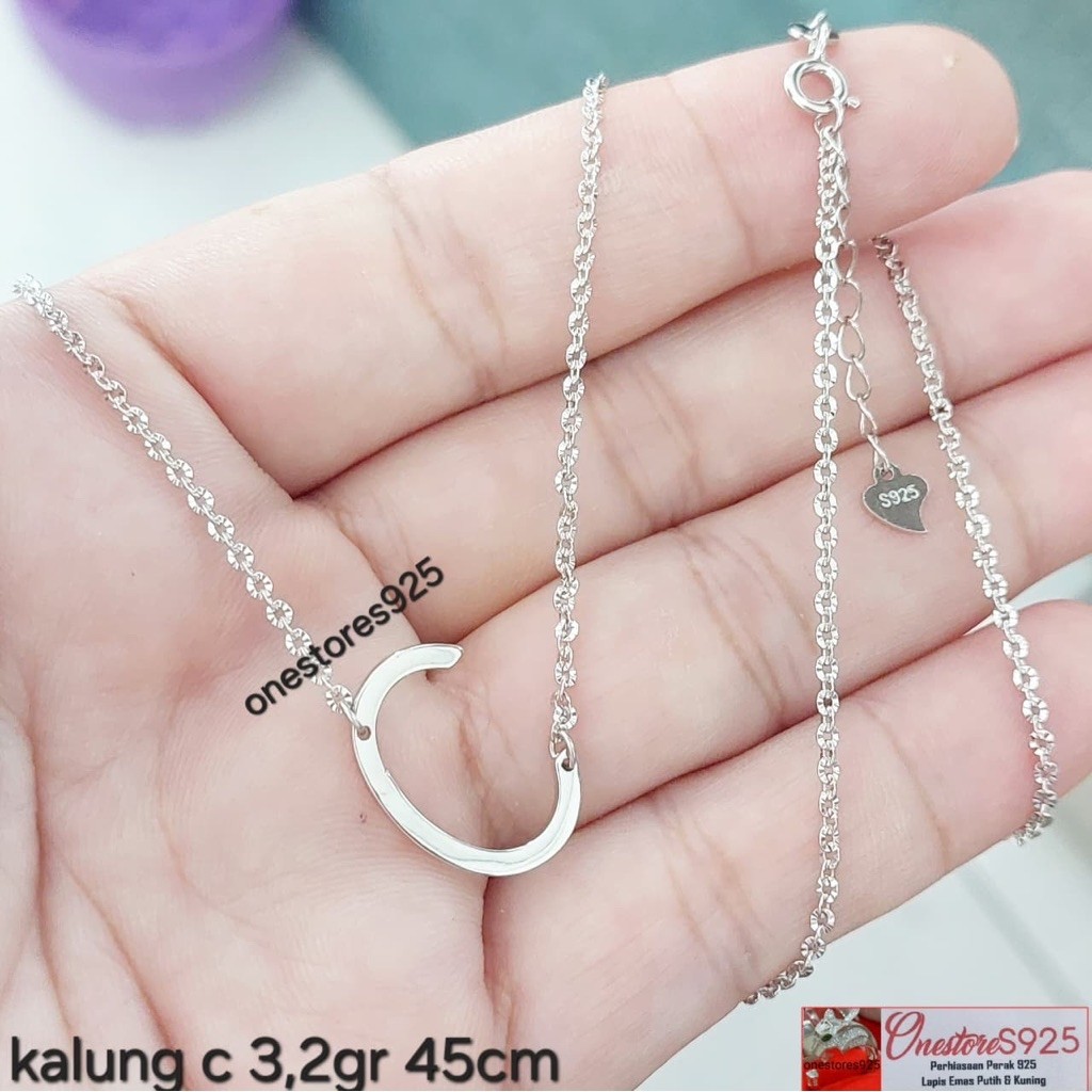 KALUNG NAMA HURUF INISIAL C PERAK 925 LAPIS EMAS PUTIH