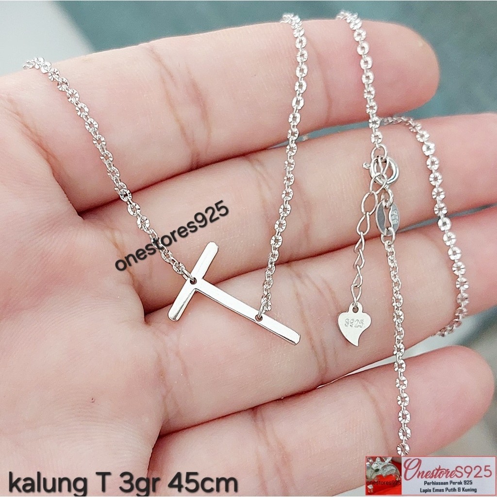 KALUNG NAMA HURUF INISIAL T PERAK 925 LAPIS EMAS PUTIH