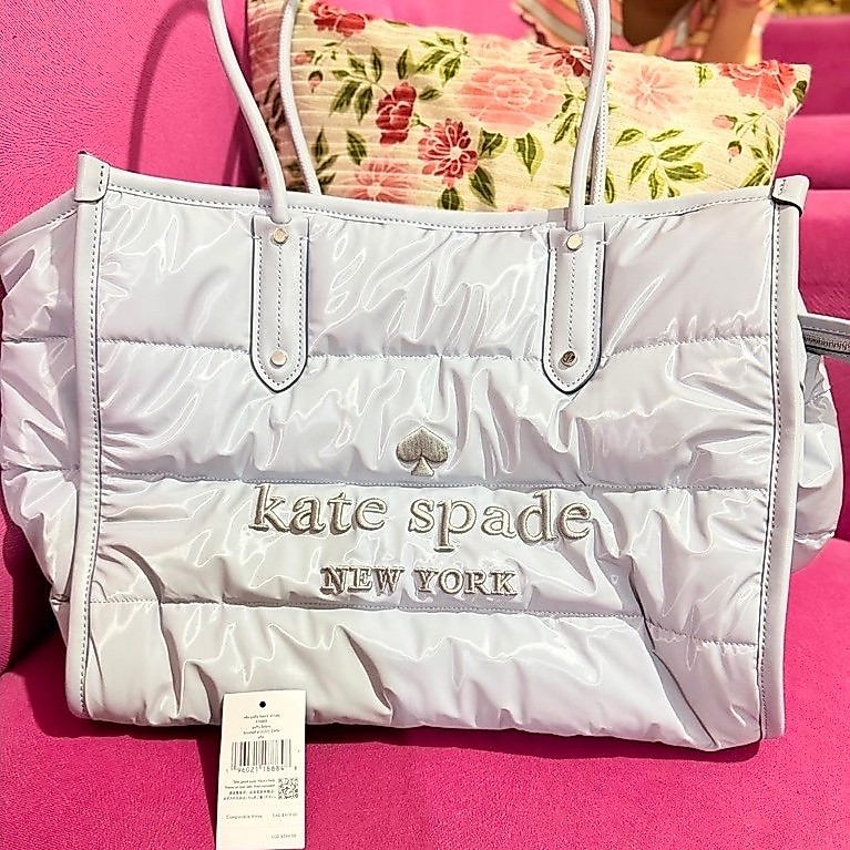 Kate Spade Ella Puffy Fabric XL Tote Bag Original Preloved Brushed Silver