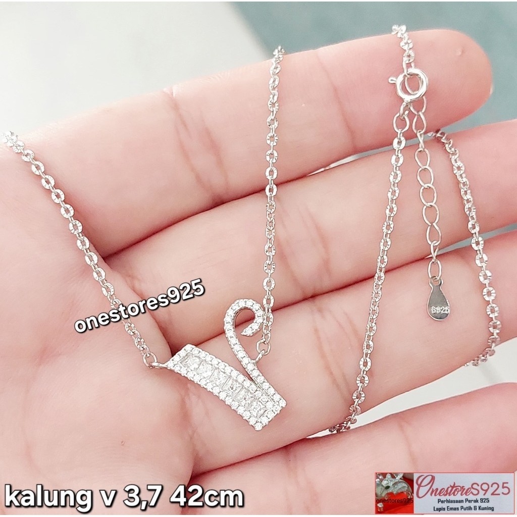 KALUNG NAMA HURUF INISIAL V PERAK 925 LAPIS EMAS PUTIH
