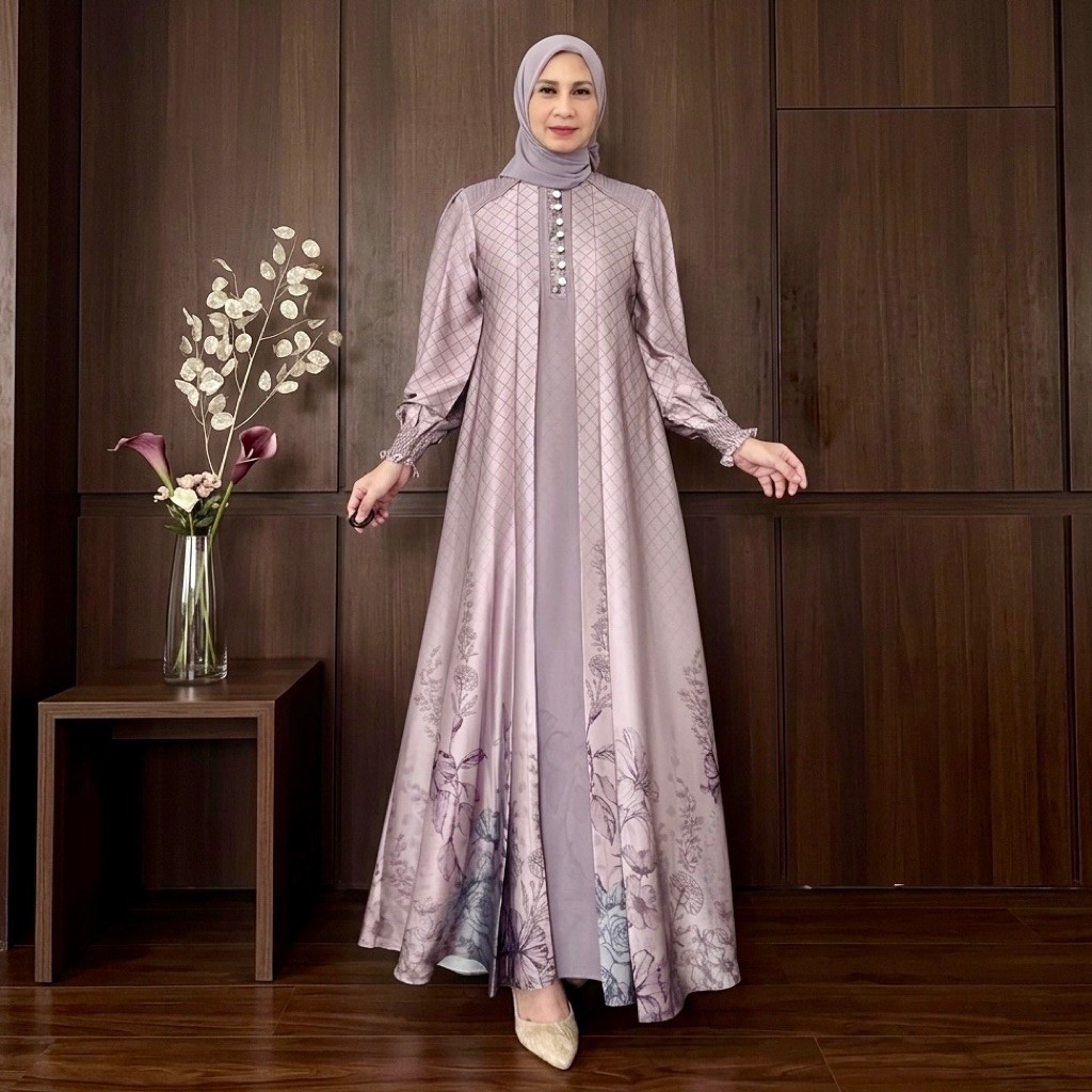 pengiriman cepat Sale [JEMIA] Aurora Dress Silk Busui Set Hijab Gamis Wanita Kondangan Elegan Mewah