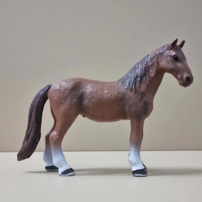 HEWAN KUDA COKLAT BROWN HORSE HARD RUBBER PVC MINIATUR FIGURE DETAIL RAPI PANJANG 12.5CM TOMACI