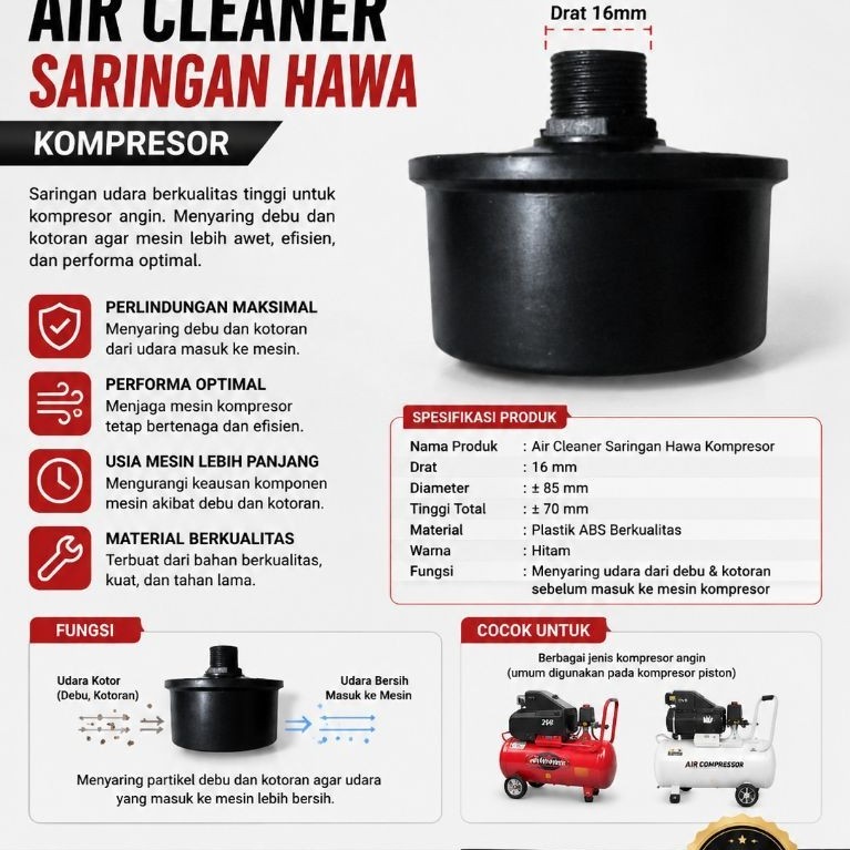 Air Cleaner Saringan Hawa kompresor Listrik Lakoni Shark