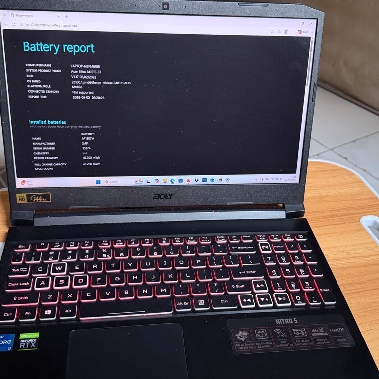 ACER Nitro 5 AN515, i7 11800H, SSD 512GB, Memory 32GB, RTX 3060 6GB