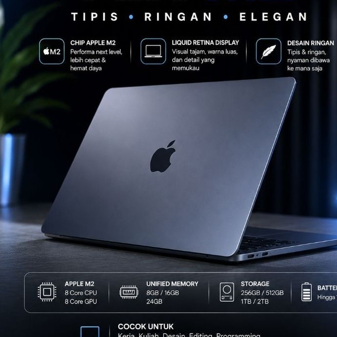 Apple MacBook Air M2 13.6” | RAM 8GB/16GB | SSD 256GB/512GB | JAGAD GADGET