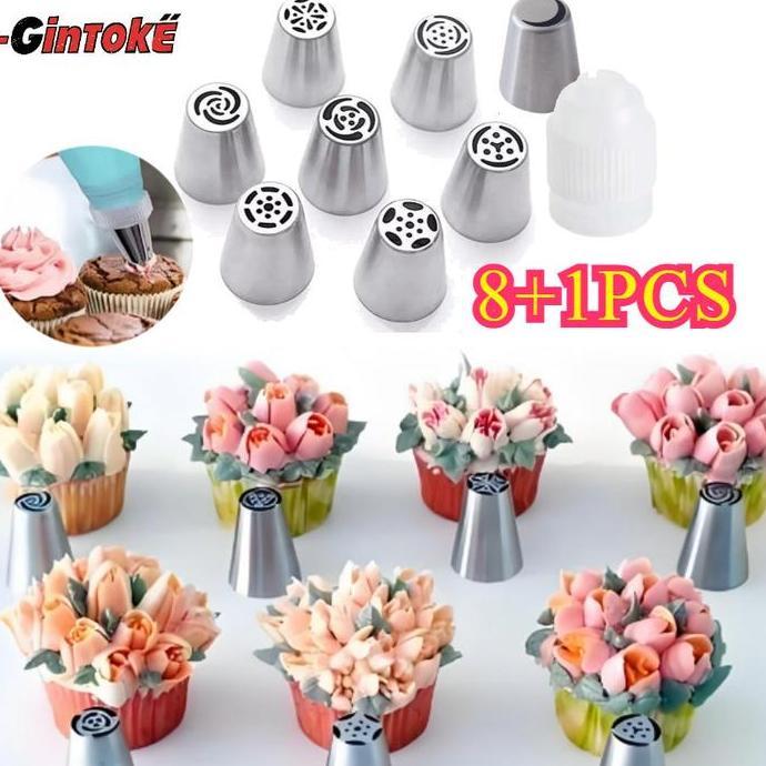 9Pcs/Set Stainless Spuit Kecil Kue /Spuit Rusian Set Dekorasi Cake/Spuit Russia / Spuit Cream Cake