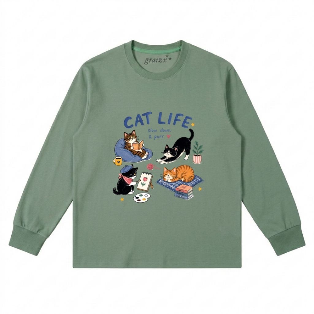 graizx - Cat Life Olive Longsleeve