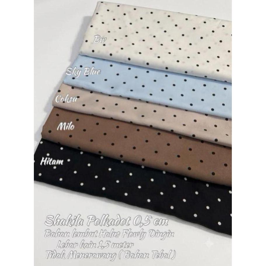 Bahan Kain Shakila Polkadot Bahan Tebal Halus Flowly Premium Quality