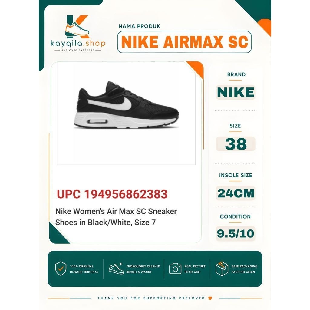 Sepatu Preloved Second Original Nike Airmax SC Size 38