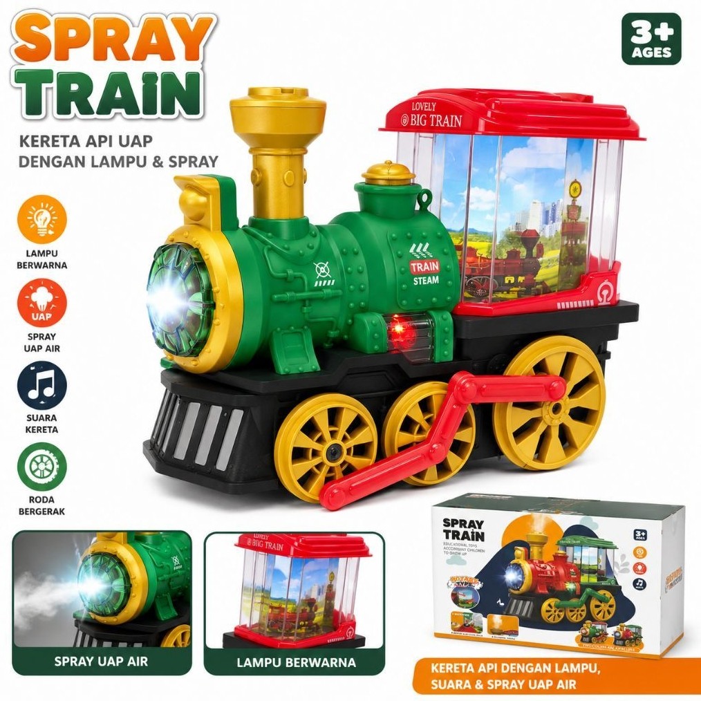 Mainan Kereta Api Spray Train Uap Kereta Asap Bisa Jalan