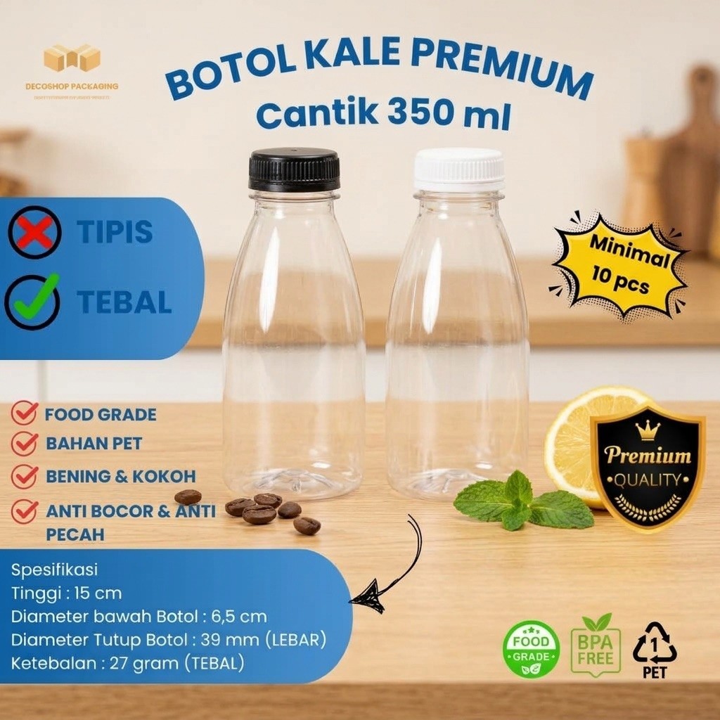 Botol Kale Cantik PET TEBAL BENING 350 ml / botol plastik KALE Cantik 350 ml / Botol plastik Valenci