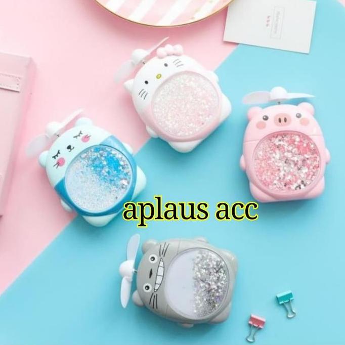 Kipas Angin Portable + led + Glitter KT Mini Fan