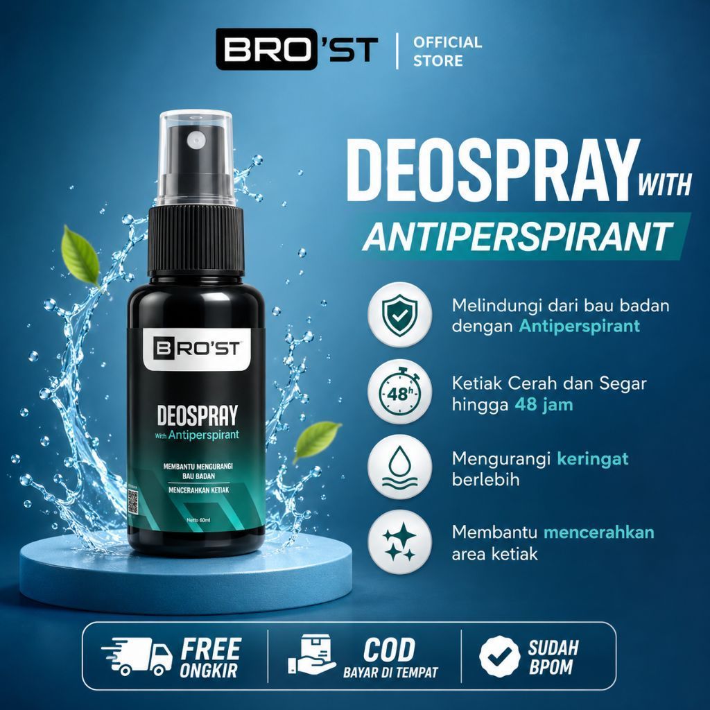 BRO'ST Natural Deospray Antiperspirant Tosca 60ml - Deodorant Pria - Niacinamide Brightening - Cooli