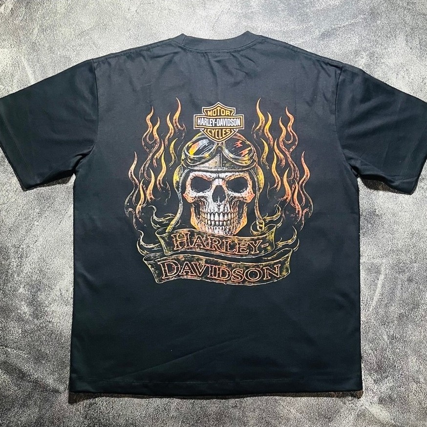 KAOS HARLEY DAVIDSON SKULL FIRE BOOTLEG HANES BEEFY bnwt