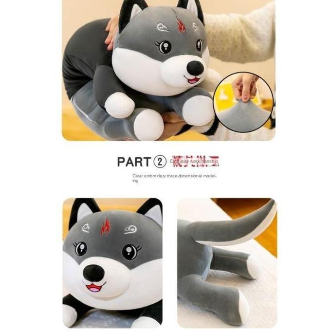 Boneka Guling Lying Dog Husky Ukuran 50Cm - Mainan Anak-Anak