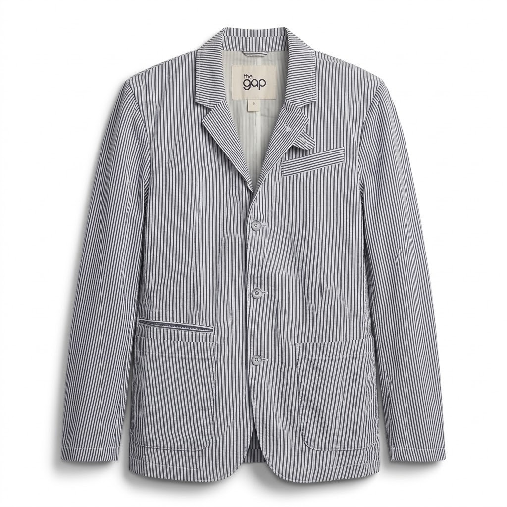 GAP - Slim Fit Hickory Work Jacket / Blazer / Sport Coat - White/Blue - Size M