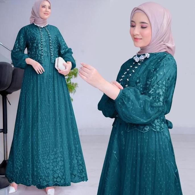 Maxi Rafika Gamis pesta brukat mewah Gamis kondangan Gamis brukat Bordir Dalaman Kombinasi Nyaman Mu