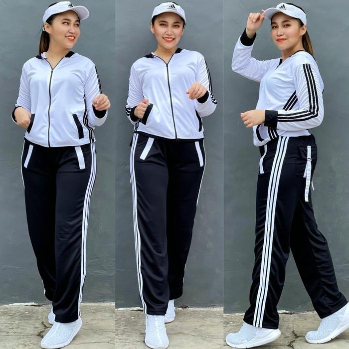 READY Baju Senam Setelan Aerobic Zumba Lapangan Cycling Hijab Muslimah Panjang Training Putih Hitam 