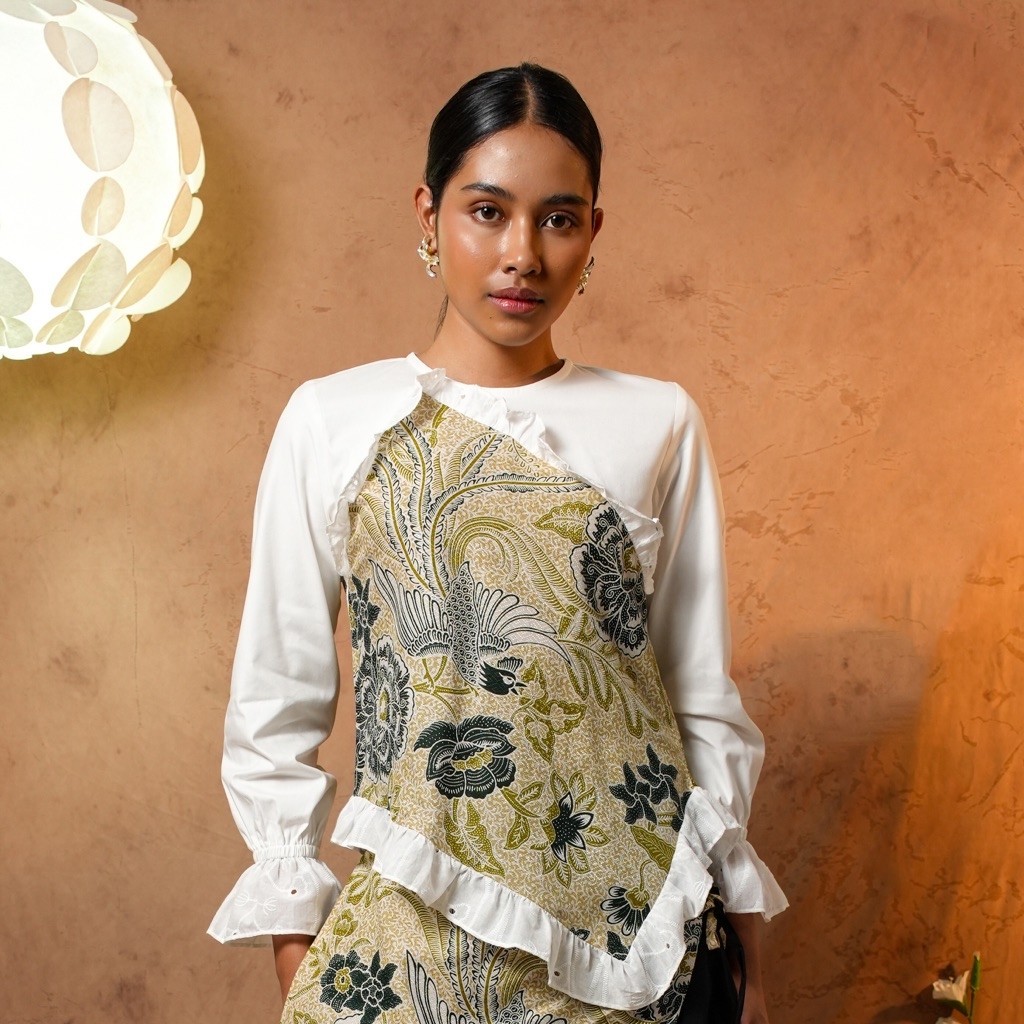 Sovinska Blouse Atasan Batik/Katun Wanita Asimetris M10 Hijau New