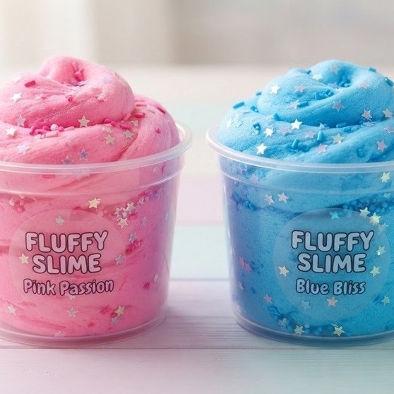Fluffy Slime Pink Passion Blue Bliss slime bulat dalam cup plastik