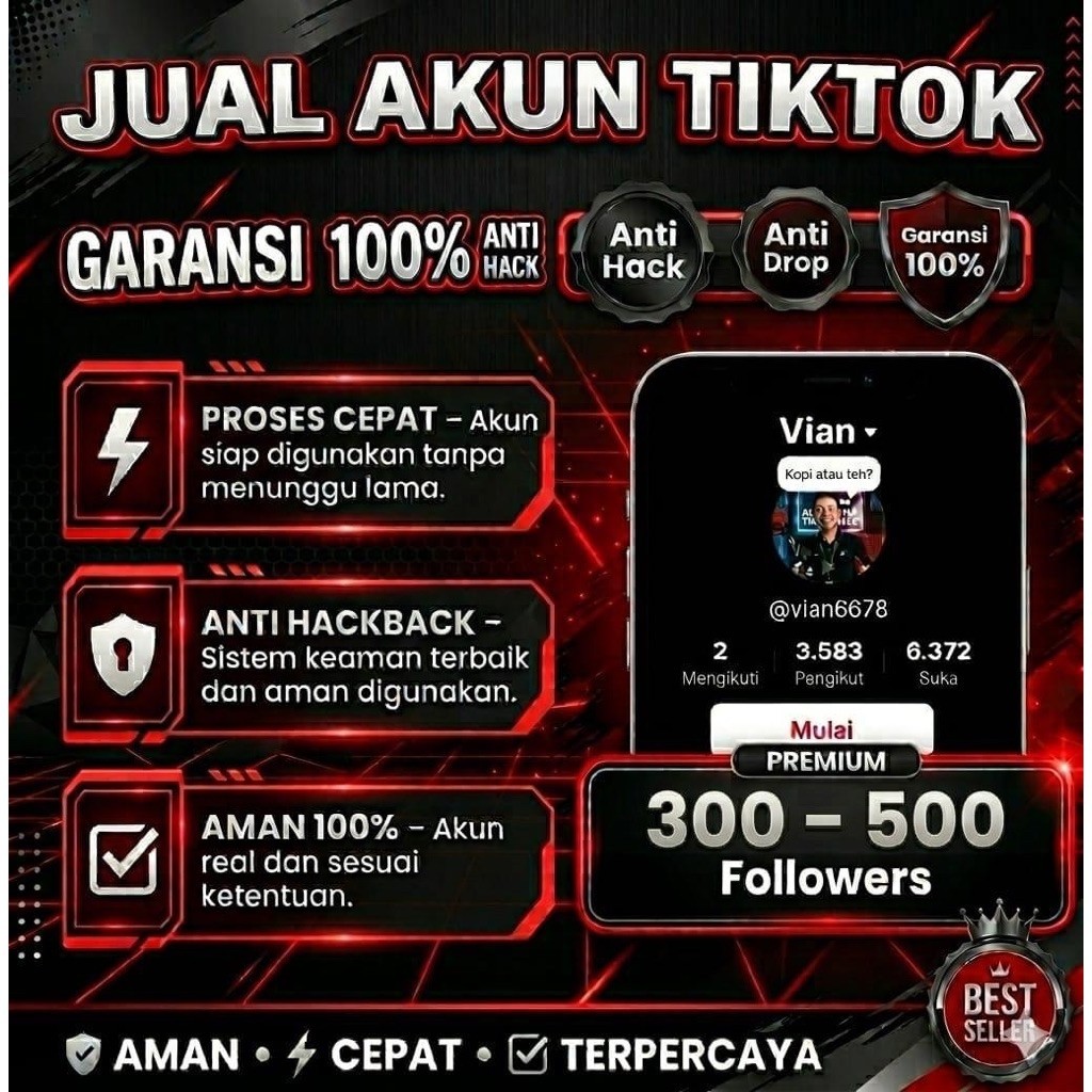 Akun TikTok  fress real Indo ( 0 - 500 follower  ) Geransi 100% no hack