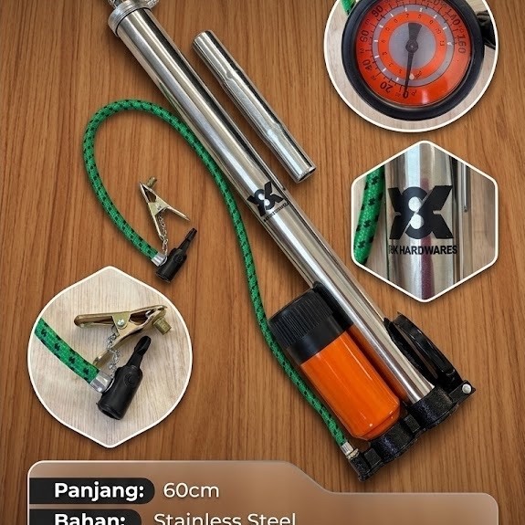 Pompa ban motor sepeda tabung stanleiss steel | Pompa angin tahan karat | Pompa sepeda YSK