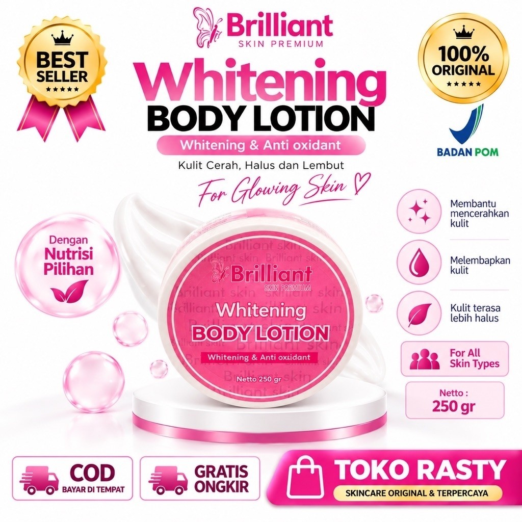 BRILLIANT SKIN PREMIUM Whitening Body Lotion 250gr Whitening Anti Oxidant Body Lotion ORIGINAL