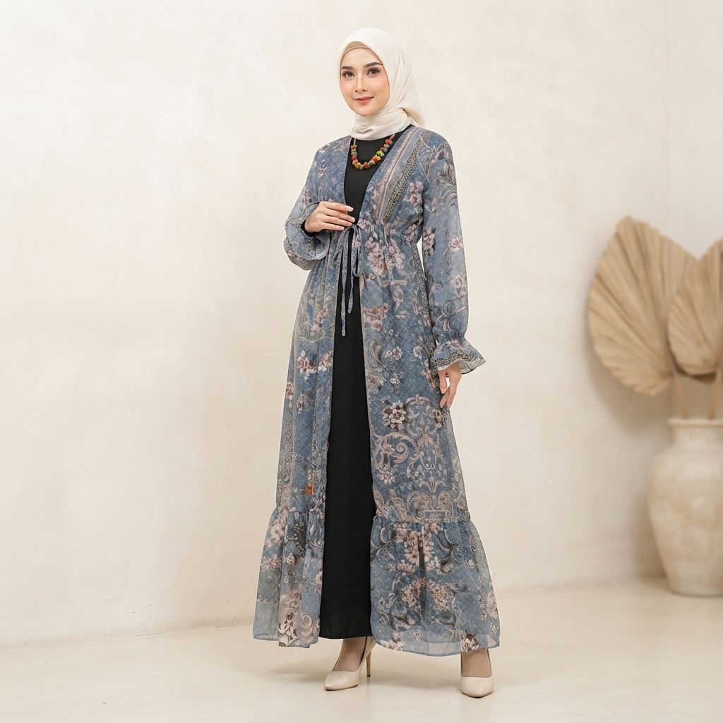 Naykamila Outer Panjang Motif Bunga Kardigan Wanita Korean Style Cardigan Pantai Lengan Panjang Mode