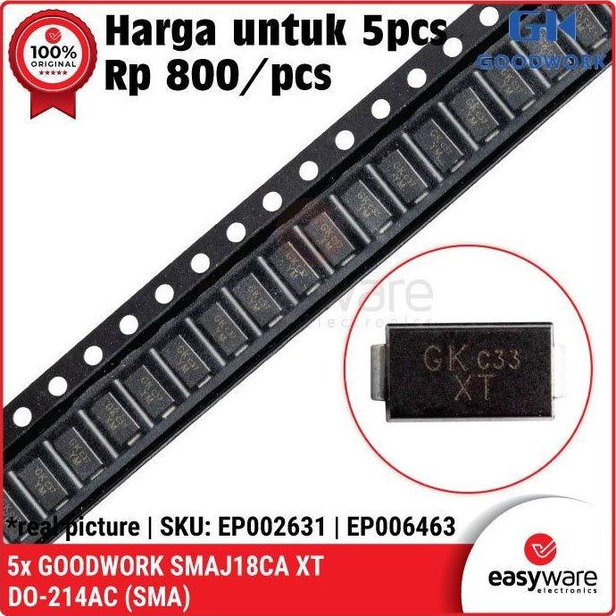 [5 Pcs] Dioda Smaj18Ca Xt Do-214 Tvs Diode Smaj18 Xt Sma Smd 13.7A 400W