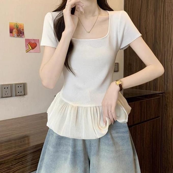 Vestir - De'Lala - Nirina Top / Crop Top Korean Style / Atasan Wanita Crop Lengan Pendek / Baju Ootd
