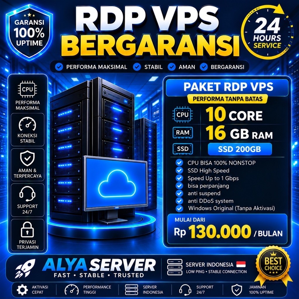 RDP WINDOWS 10 CORE 16GB SSD 200GB BULANAN FULL GARANSI MURAH
